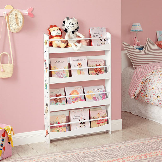 Wall-Mounted Bookshelf – Wood – White – Space-Saving Storage Solution for Kids' Room and Playroom