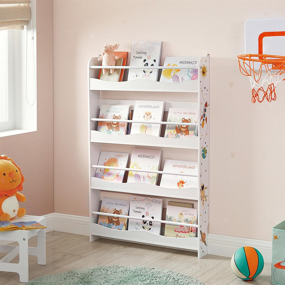Wall-Mounted Bookshelf – Wood – White – Space-Saving Storage Solution for Kids' Room and Playroom