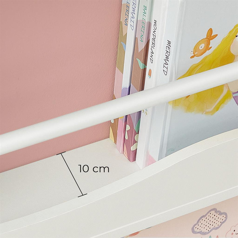 Wall-Mounted Bookshelf – Wood – White – Space-Saving Storage Solution for Kids' Room and Playroom