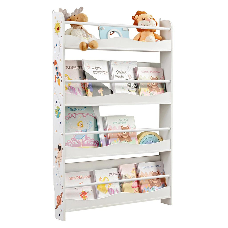 Wall-Mounted Bookshelf – Wood – White – Space-Saving Storage Solution for Kids' Room and Playroom