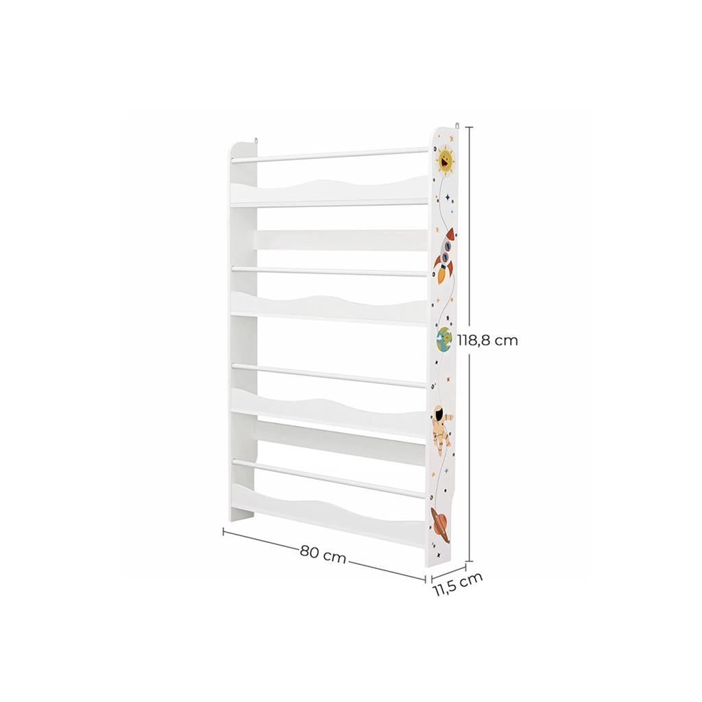 Wall-Mounted Bookshelf – Wood – White – Space-Saving Storage Solution for Kids' Room and Playroom