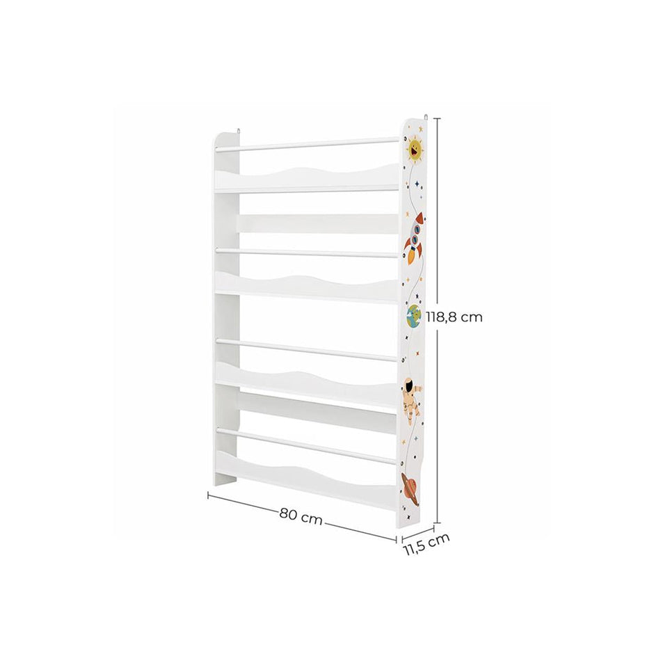 Wall-Mounted Bookshelf – Wood – White – Space-Saving Storage Solution for Kids' Room and Playroom