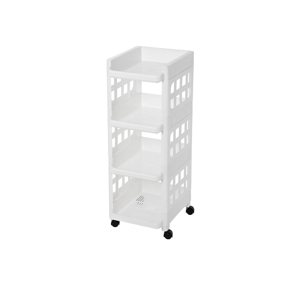 Rolling Kitchen Trolley – Plastic – White – 4 Tier with Casters for Utility and Organization