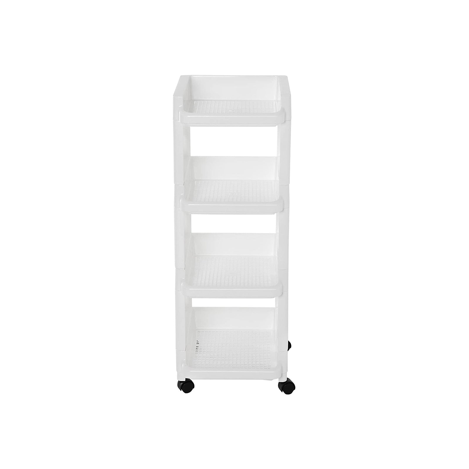 Rolling Kitchen Trolley – Plastic – White – 4 Tier with Casters for Utility and Organization