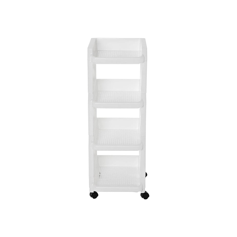 Rolling Kitchen Trolley – Plastic – White – 4 Tier with Casters for Utility and Organization