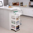 Rolling Kitchen Trolley – Plastic – White – 4 Tier with Casters for Utility and Organization