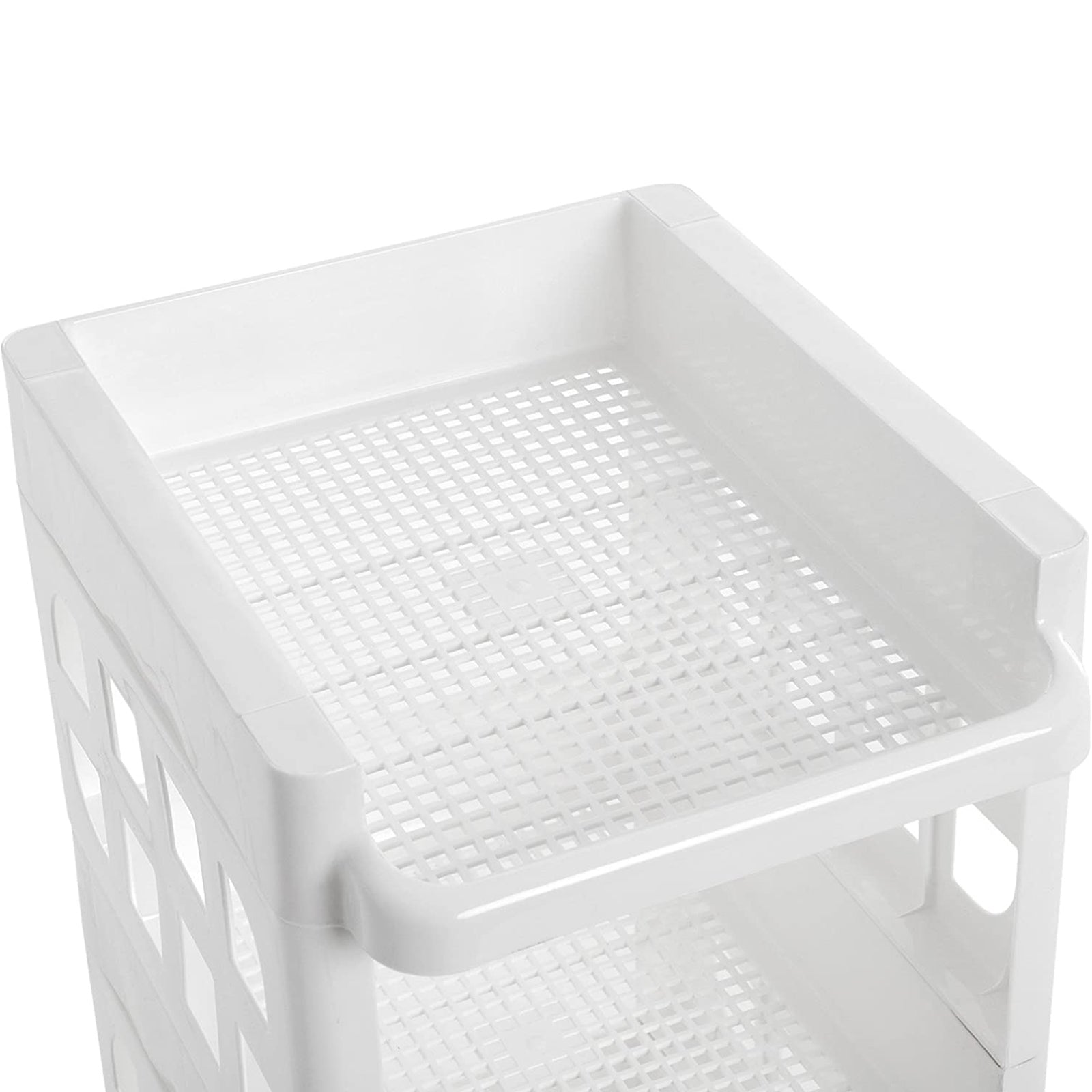 Rolling Kitchen Trolley – Plastic – White – 4 Tier with Casters for Utility and Organization