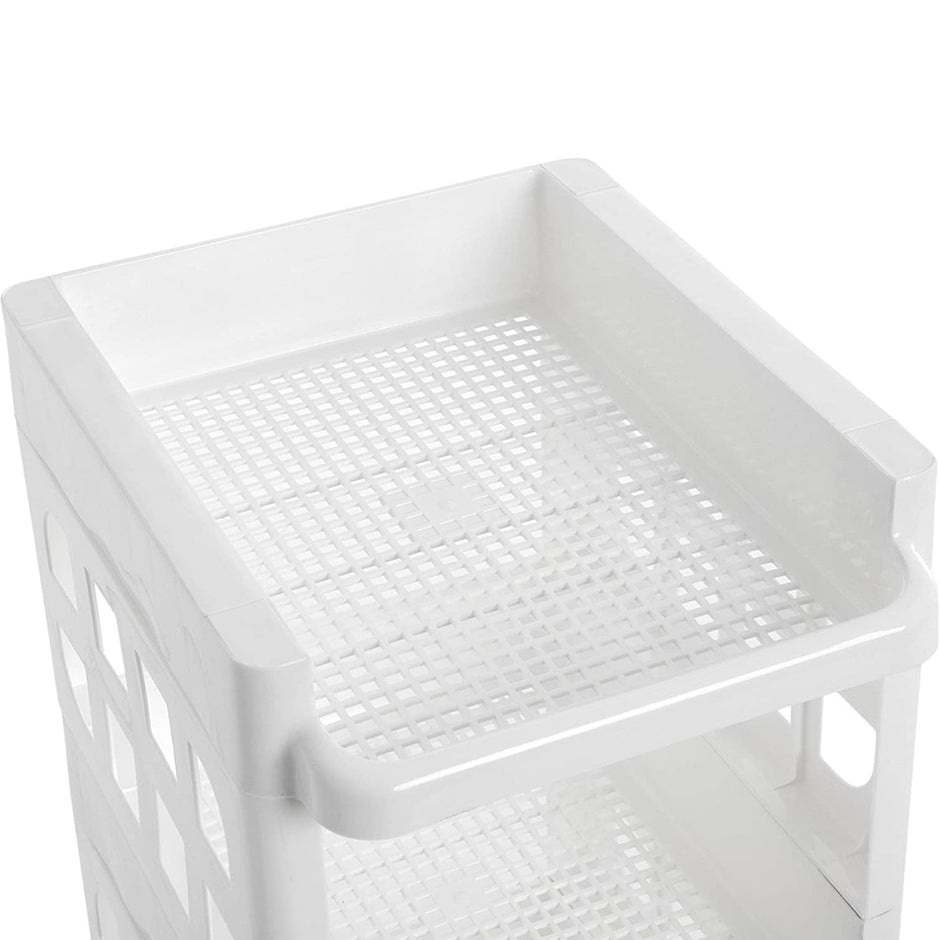 Rolling Kitchen Trolley – Plastic – White – 4 Tier with Casters for Utility and Organization