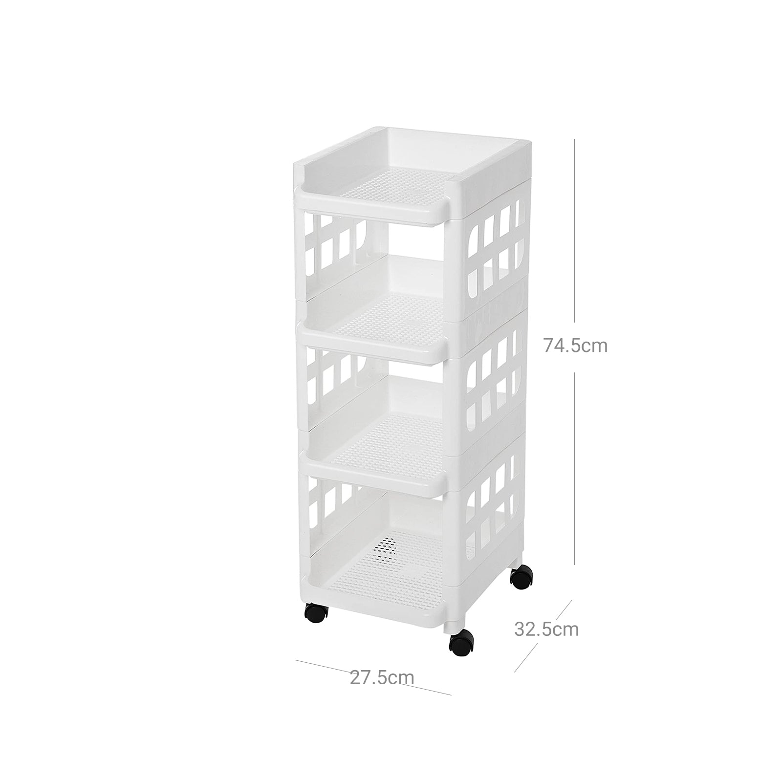 Rolling Kitchen Trolley – Plastic – White – 4 Tier with Casters for Utility and Organization