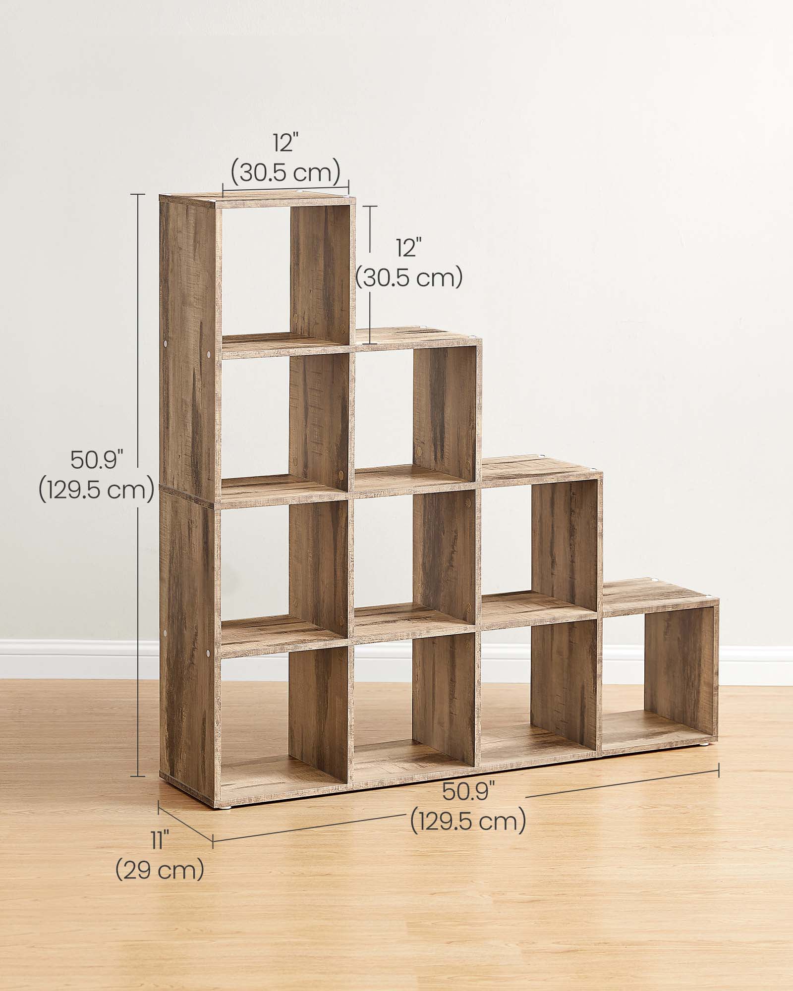10-Cube Bookcase – Wood – Camel Brown – Open Compartments for Versatile Storage and Display