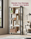 5-Tier Standing Bookshelf – Steel – Camel Brown and Ink Black – Industrial Style, Large Storage Solution