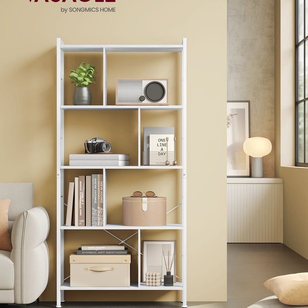 5-Tier Standing Bookshelf – Steel – Maple White and Cloud White – Stable Structure