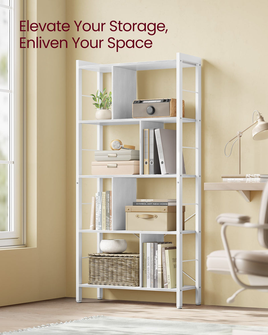 5-Tier Standing Bookshelf – Steel – Maple White and Cloud White – Stable Structure
