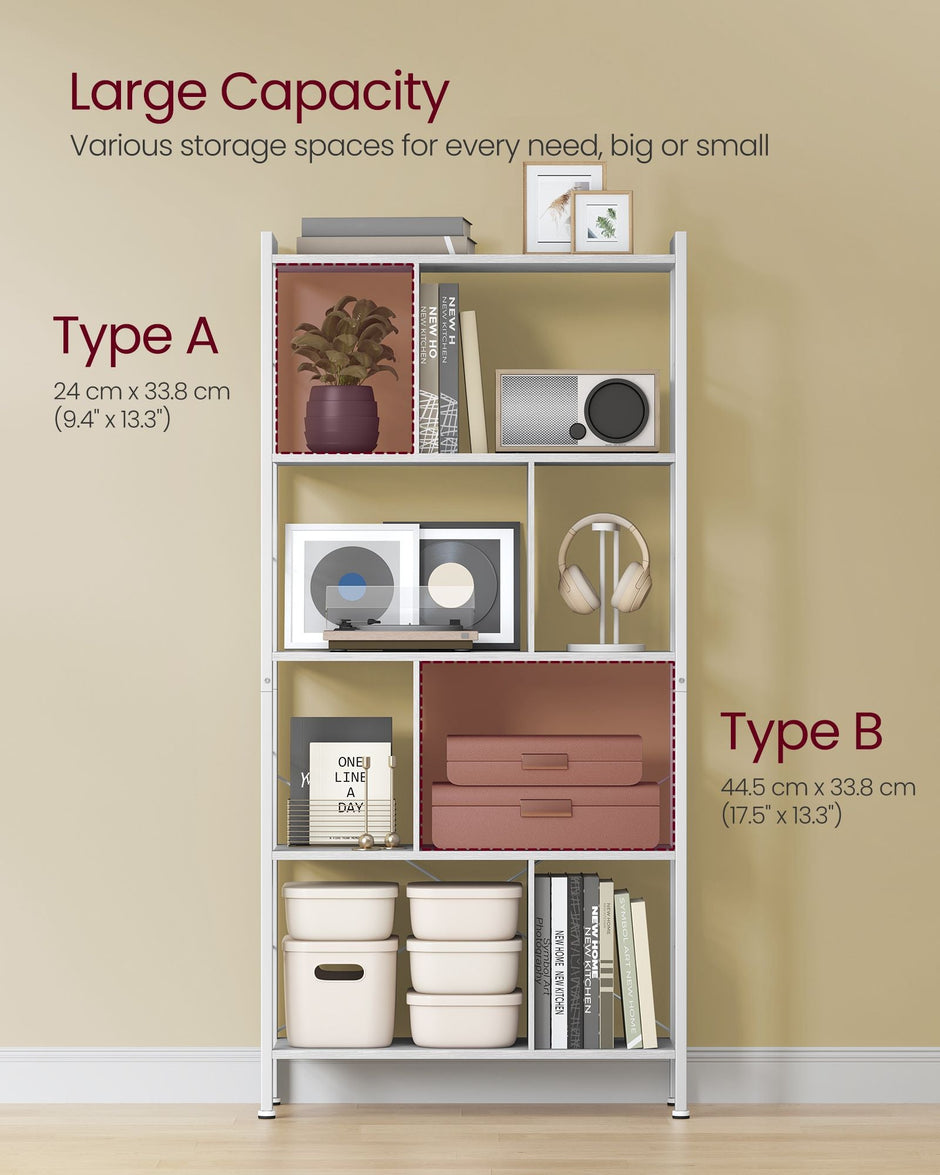 5-Tier Standing Bookshelf – Steel – Maple White and Cloud White – Stable Structure