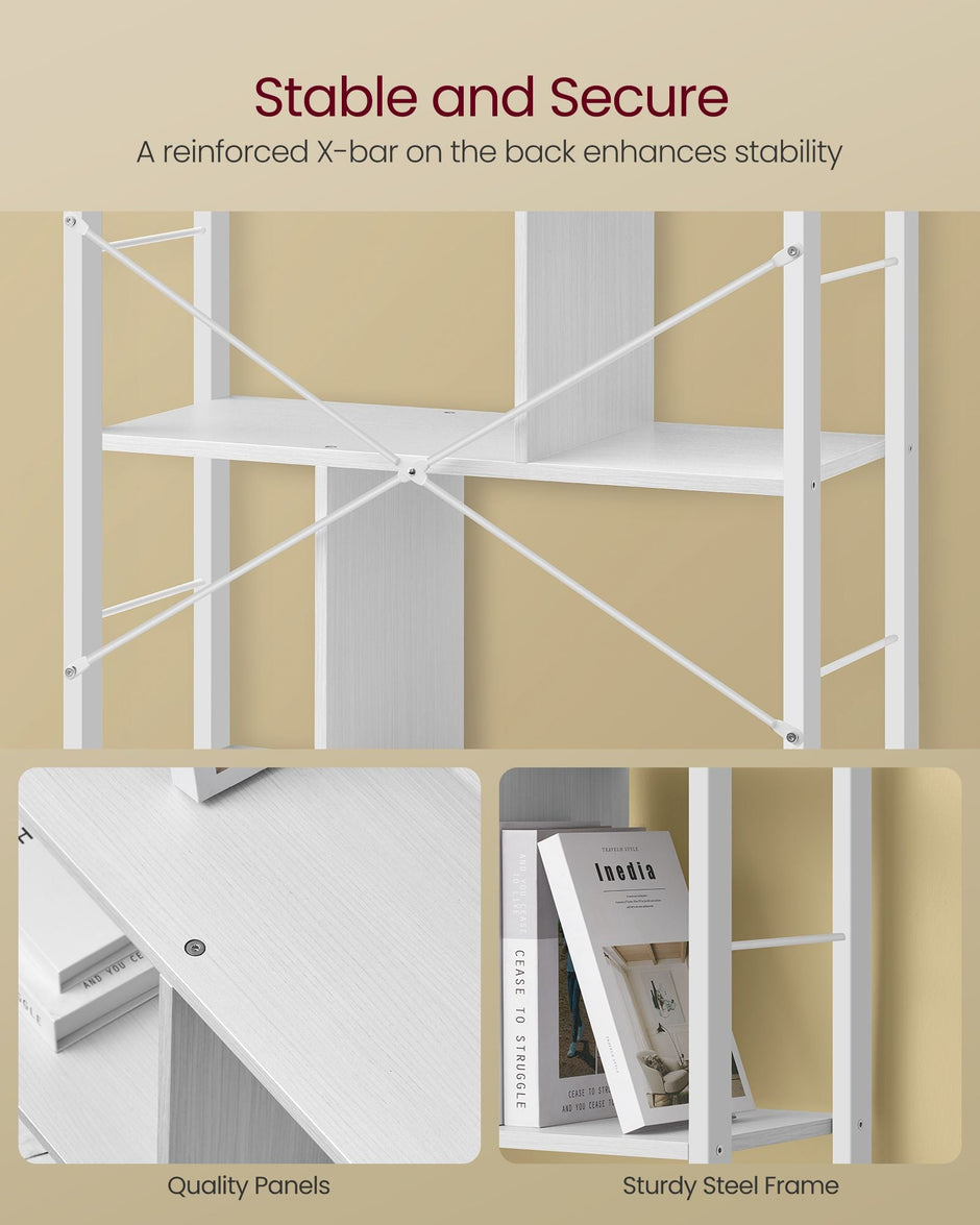 5-Tier Standing Bookshelf – Steel – Maple White and Cloud White – Stable Structure