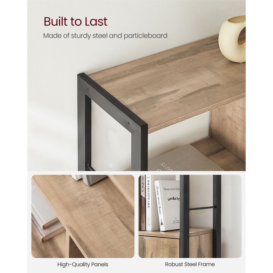 Large Bookcase – Steel – Rustic Brown and Black – Industrial Style with Doors and 4 Shelves