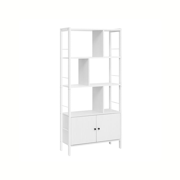 Large Bookcase – Steel – Rustic Brown and Black – Industrial Style with Doors and 4 Shelves