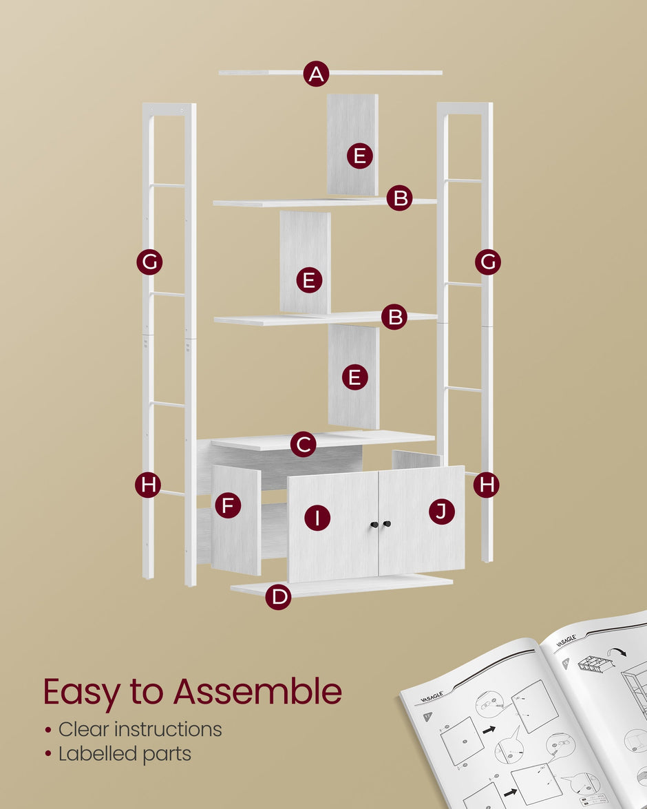 Bookshelf with Doors – Steel and Wood – Maple White and Cloud White – Industrial Style with 4 Shelves