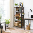 Bookcase – Steel – Rustic Brown and Black – 4 Tiers with S-Shaped Hooks for Storage