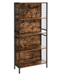 Bookcase – Steel – Rustic Brown and Black – 4 Tiers with S-Shaped Hooks for Storage