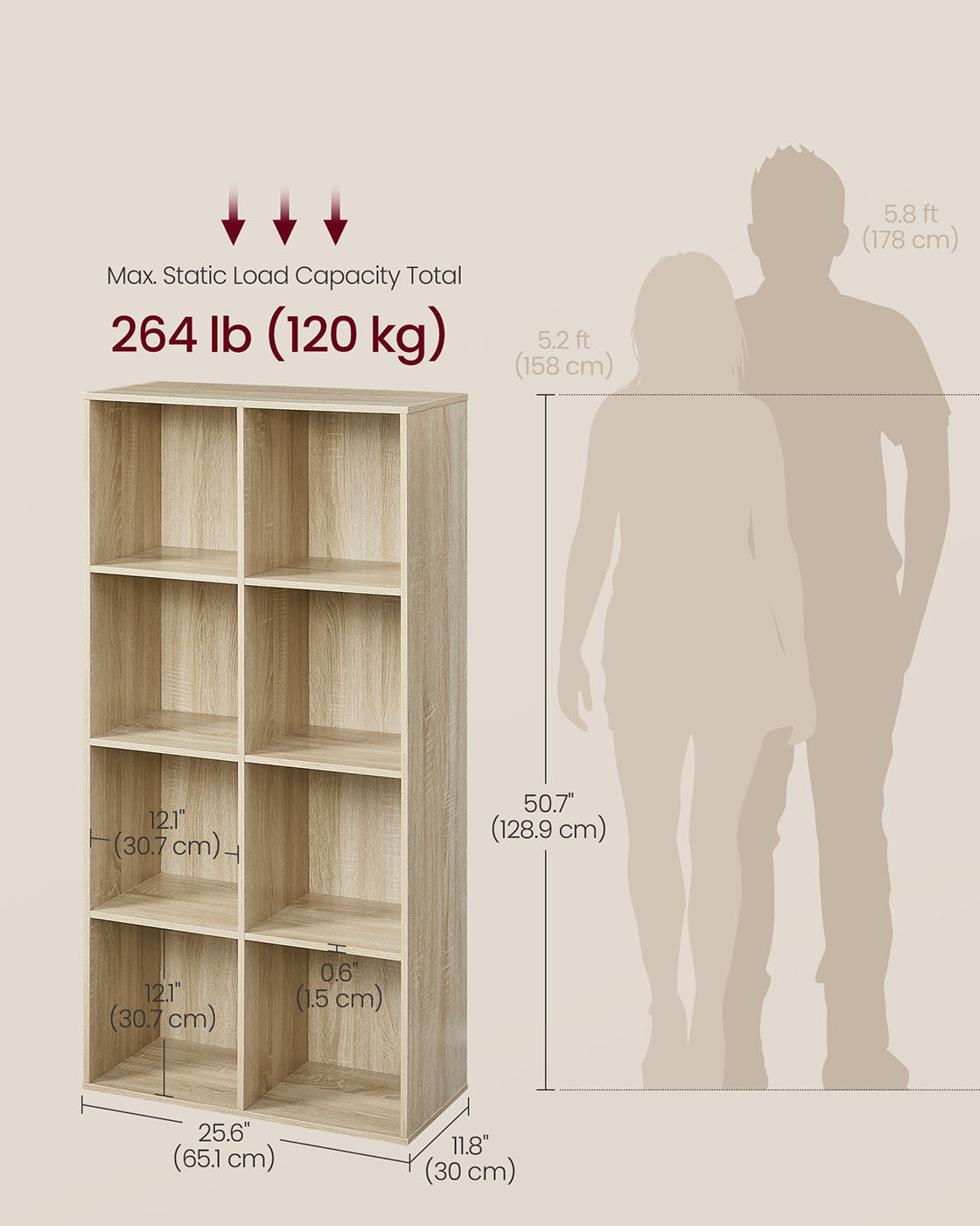 Storage Bookshelf – Wood – Oak – 8 Cube Freestanding Unit for Home or Office