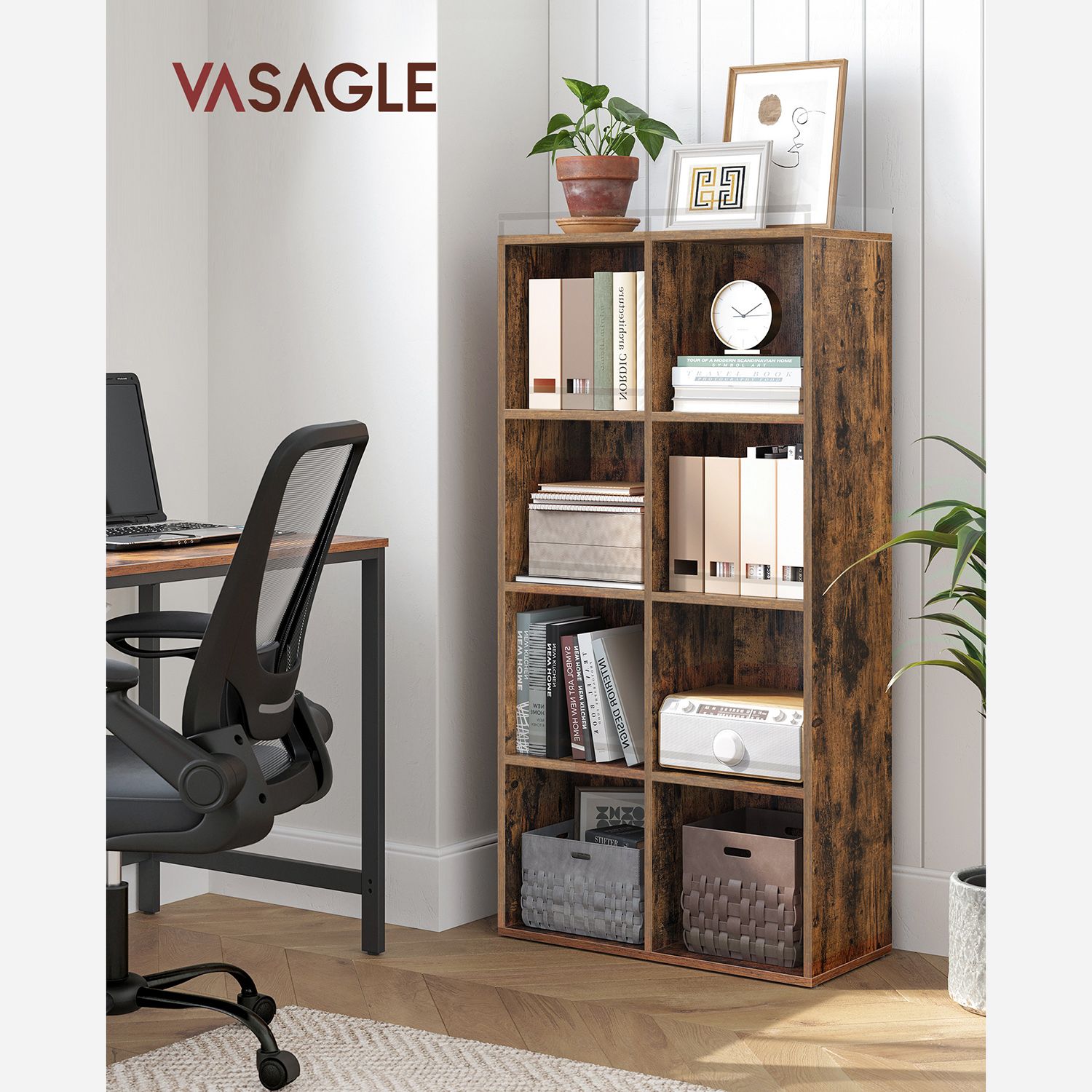 8-Cube Bookcase – Wood – Oak – Freestanding Storage Unit