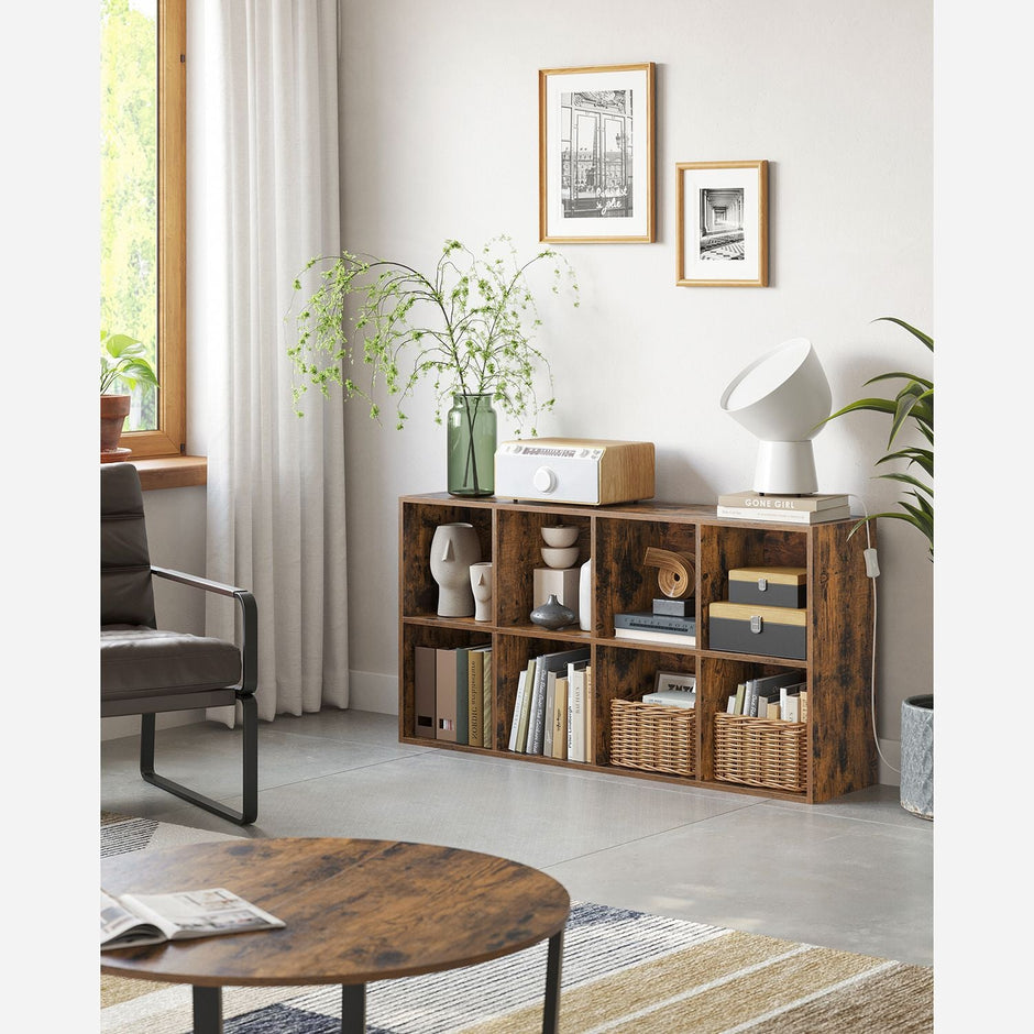 8-Cube Bookcase – Wood – Oak – Freestanding Storage Unit