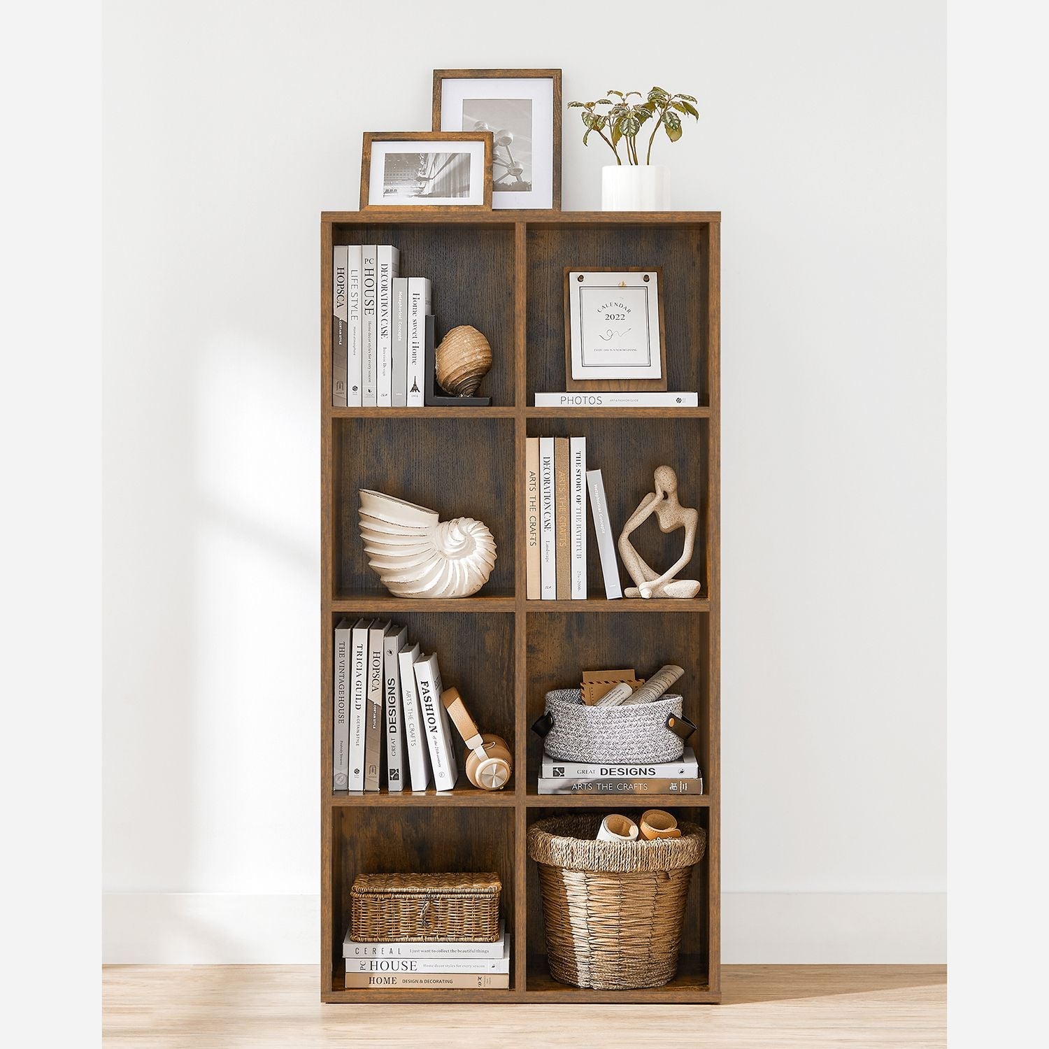 8-Cube Bookcase – Wood – Oak – Freestanding Storage Unit