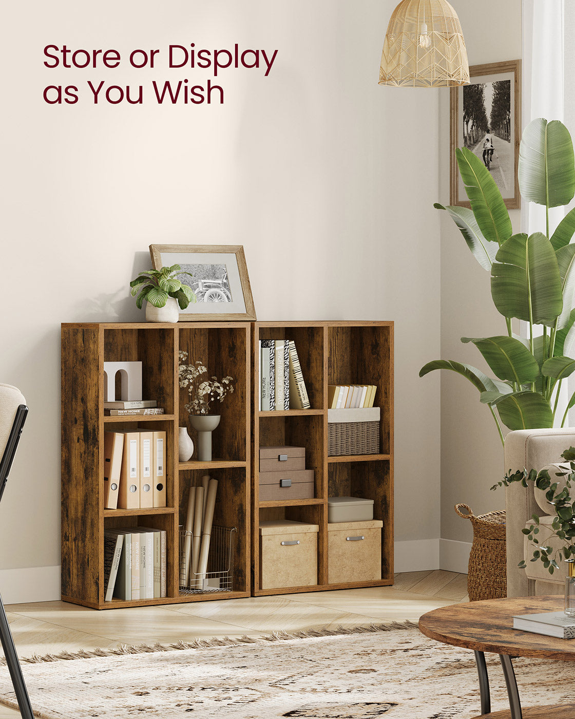Wooden Bookcase – Oak – 5-Slot Design with Floor Standing Storage