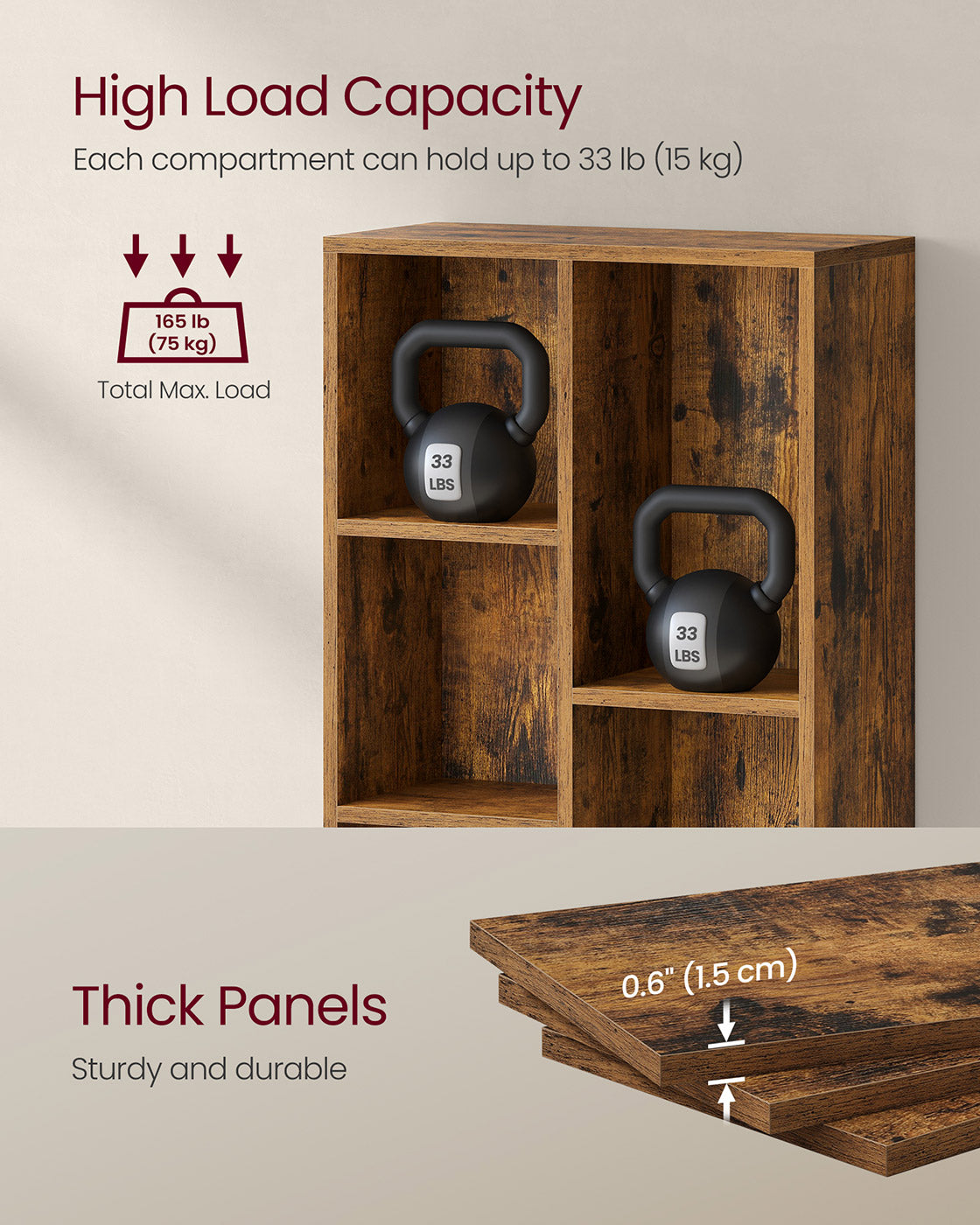 Wooden Bookcase – Oak – 5-Slot Design with Floor Standing Storage