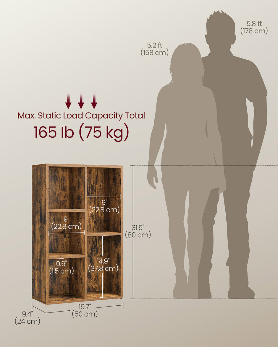 Wooden Bookcase – Oak – 5-Slot Design with Floor Standing Storage