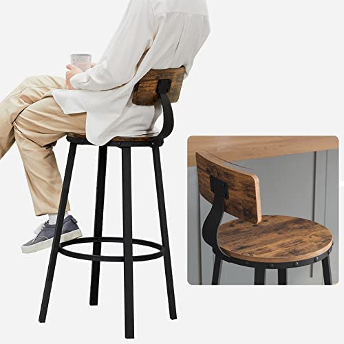 Set of 2 Industrial Bar Stools – Steel – Rustic Brown and Black – Backrests, Heavy-Duty Frame