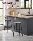 Set of 2 Bar Stools – Heavy-Duty Steel – Heather Greige and Ink Black – Backrest and Industrial Design