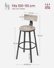 Set of 2 Bar Stools – Heavy-Duty Steel – Heather Greige and Ink Black – Backrest and Industrial Design