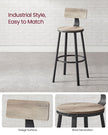 Set of 2 Bar Stools – Heavy-Duty Steel – Heather Greige and Ink Black – Backrest and Industrial Design