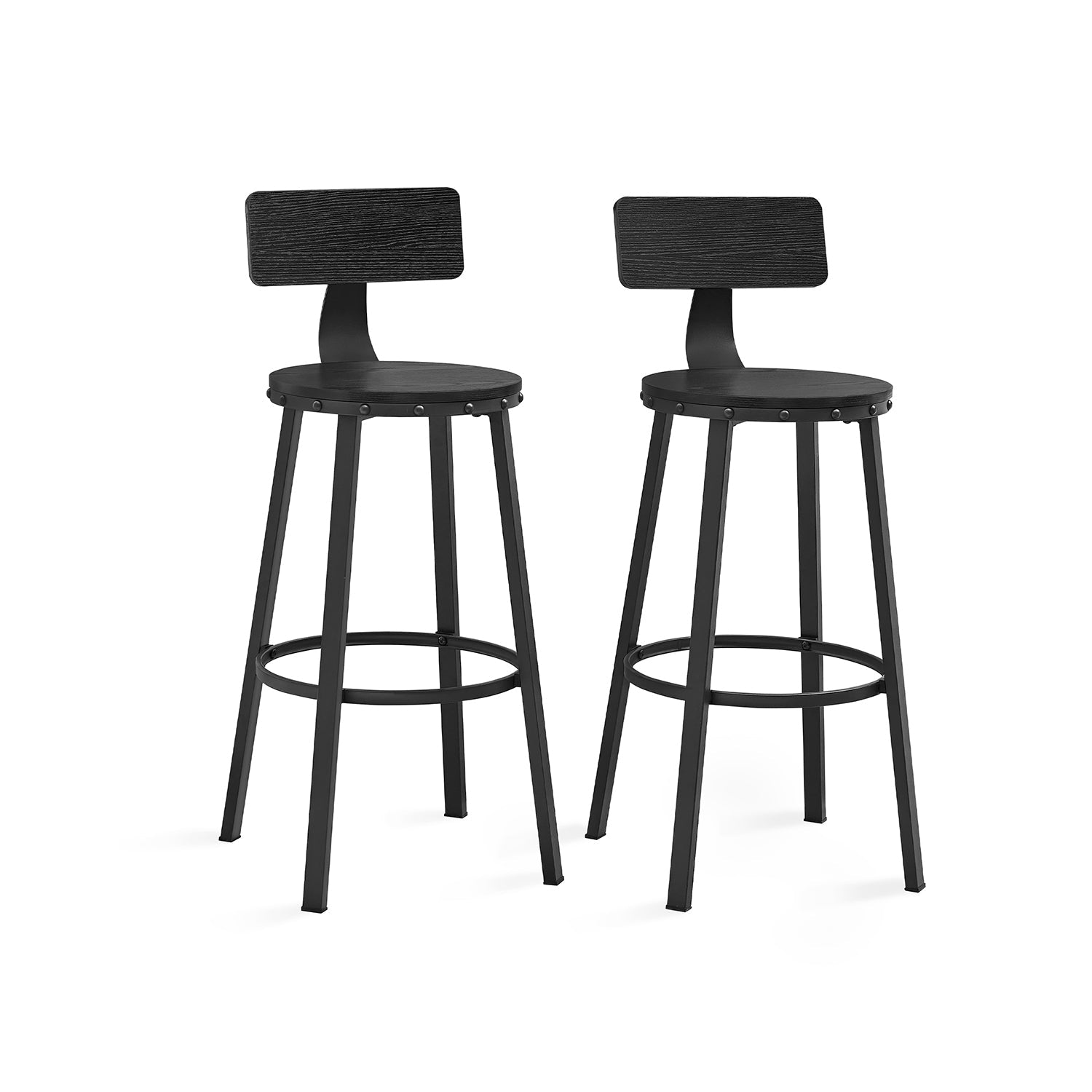 Tall Bar Stools – Heavy-Duty Steel – Rustic Brown and Black – Backrest Design, Easy Assembly, 73.2 cm High Seat