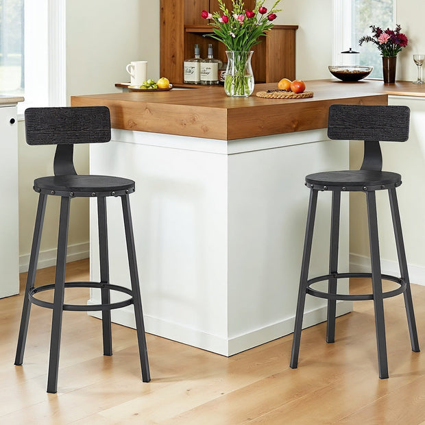 Bar Stools Set of 2 – Heavy-Duty Steel – Rustic Brown and Black – Industrial Design, Bar Height with Backrest