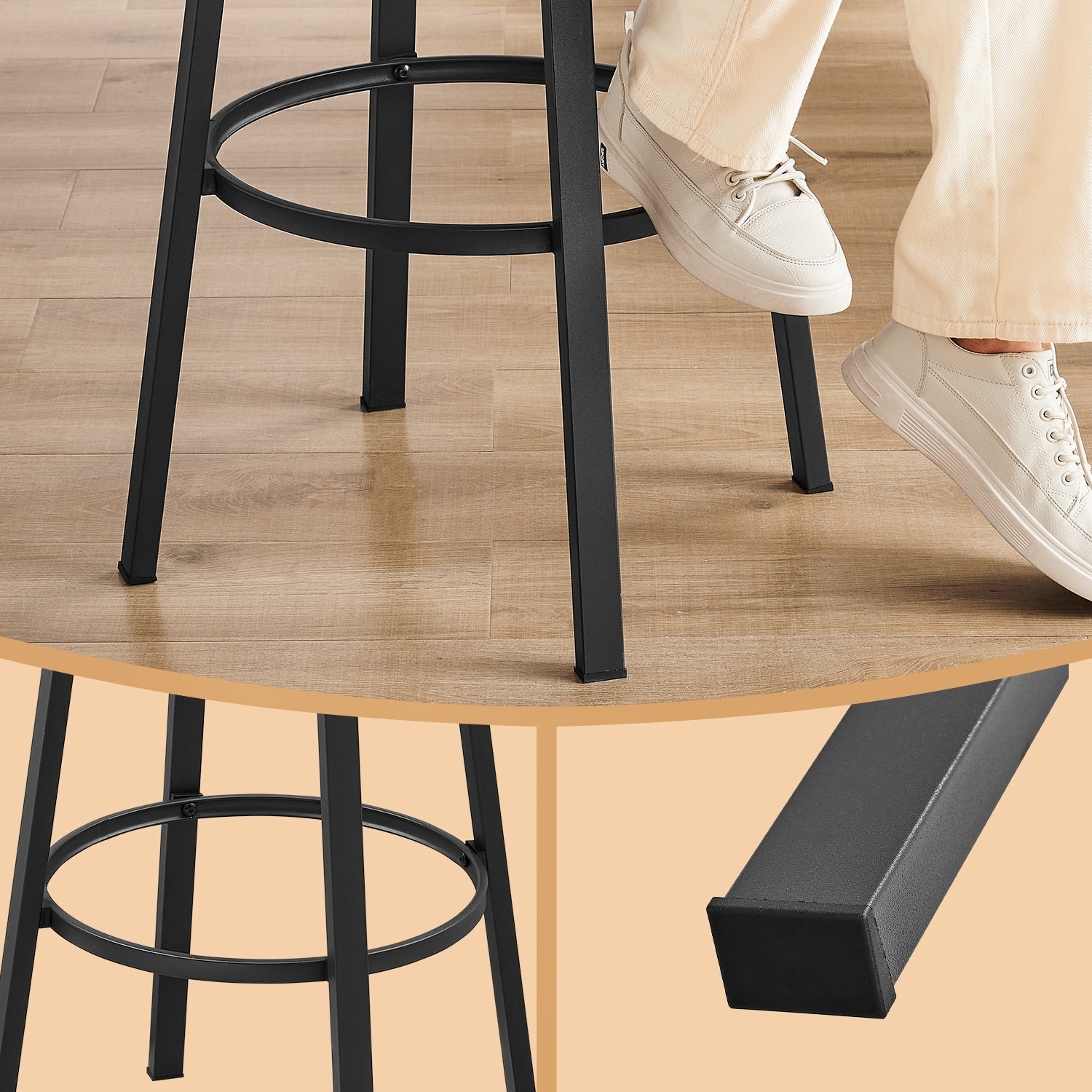 Bar Stools Set of 2 – Heavy-Duty Steel – Rustic Brown and Black – Industrial Design, Bar Height with Backrest