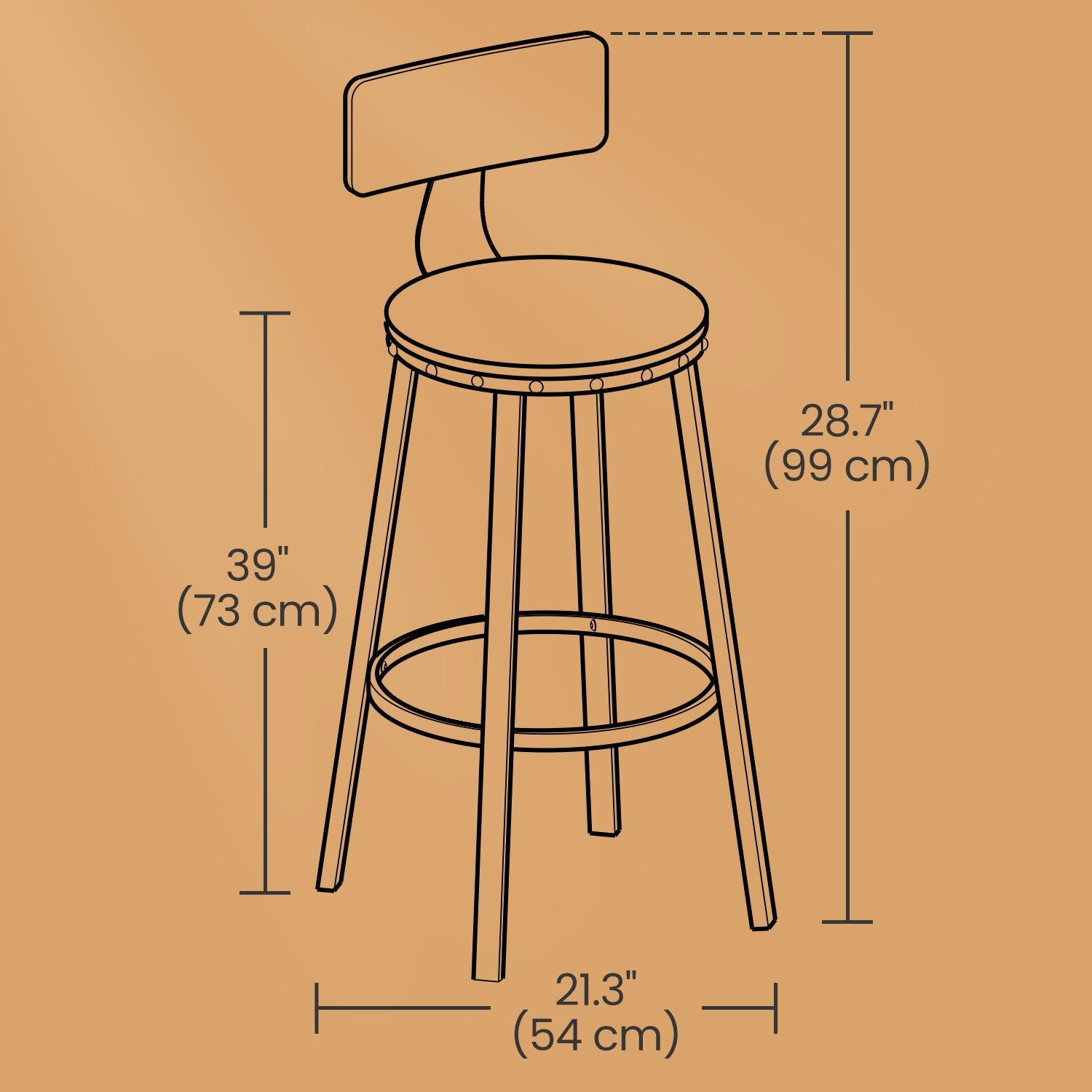 Bar Stools Set of 2 – Heavy-Duty Steel – Rustic Brown and Black – Industrial Design, Bar Height with Backrest