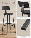 Tall Bar Stools – Heavy-Duty Steel – Rustic Brown and Black – Backrest Design, Easy Assembly, 73.2 cm High Seat