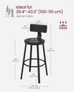 Tall Bar Stools – Heavy-Duty Steel – Rustic Brown and Black – Backrest Design, Easy Assembly, 73.2 cm High Seat