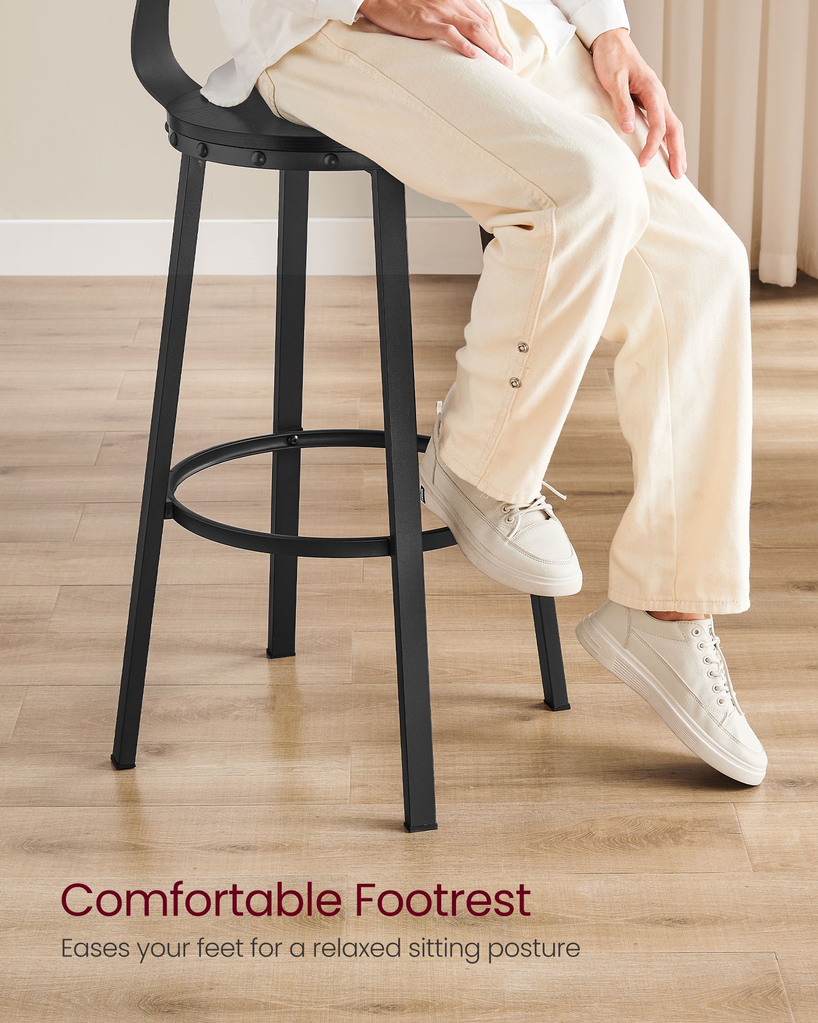 Tall Bar Stools – Heavy-Duty Steel – Rustic Brown and Black – Backrest Design, Easy Assembly, 73.2 cm High Seat