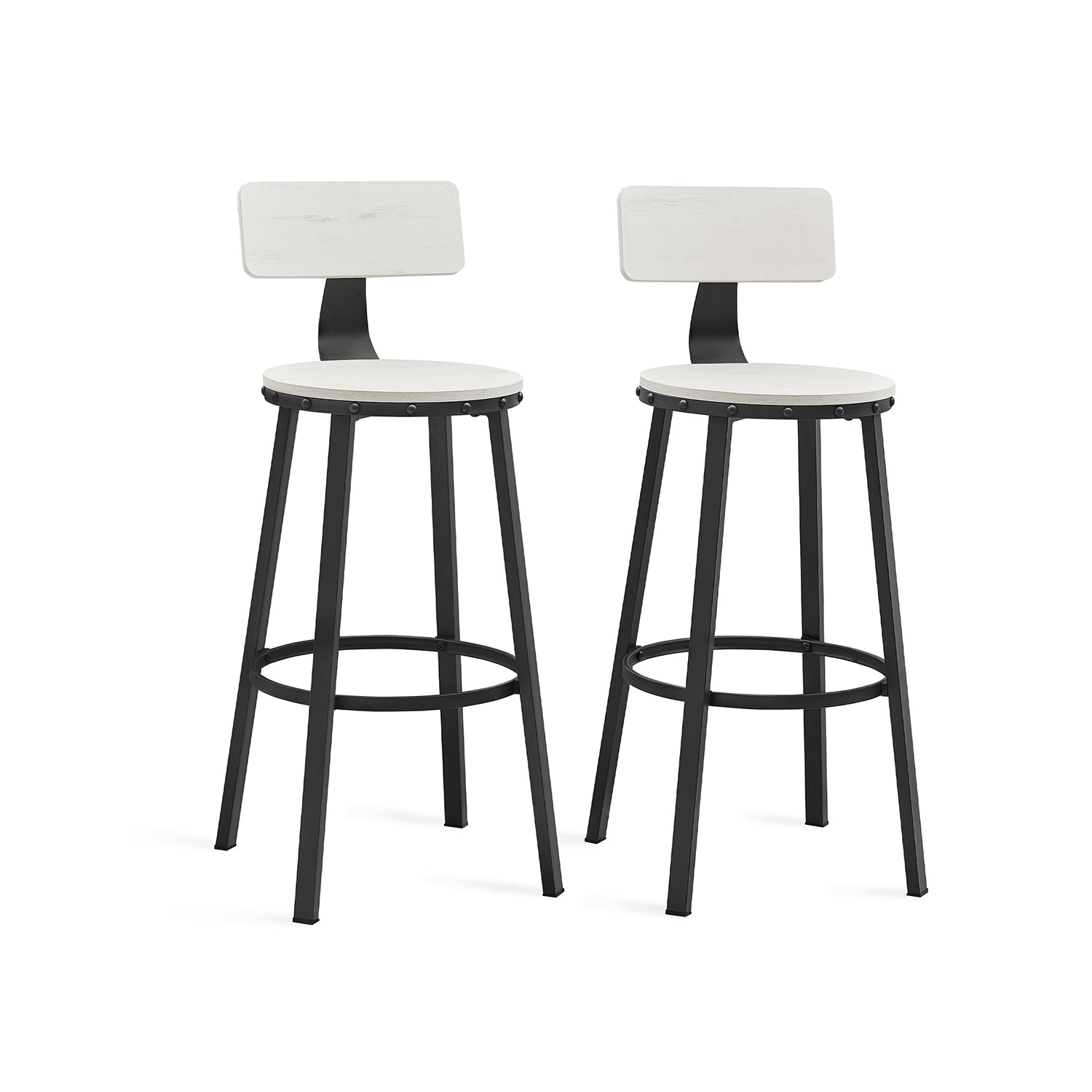 Tall Bar Stools – Heavy-Duty Steel – Rustic Brown and Black – Backrest Design, Easy Assembly, 73.2 cm High Seat