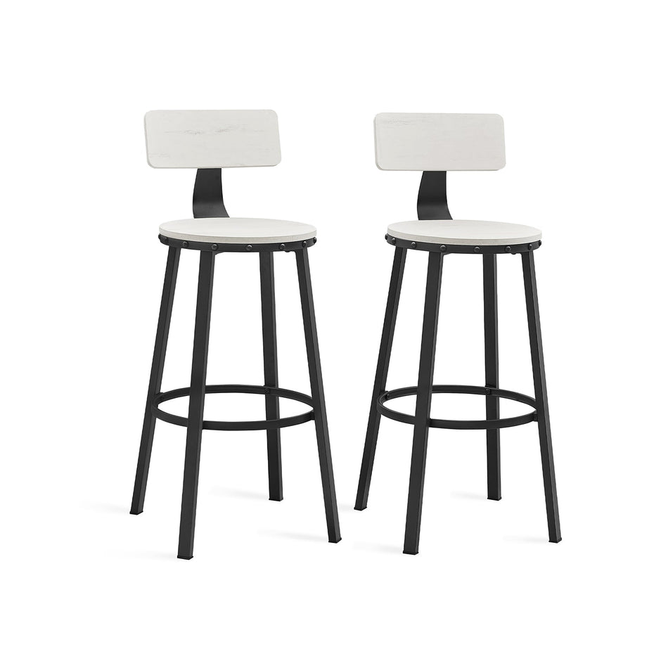 Tall Bar Stools – Heavy-Duty Steel – Rustic Brown and Black – Backrest Design, Easy Assembly, 73.2 cm High Seat