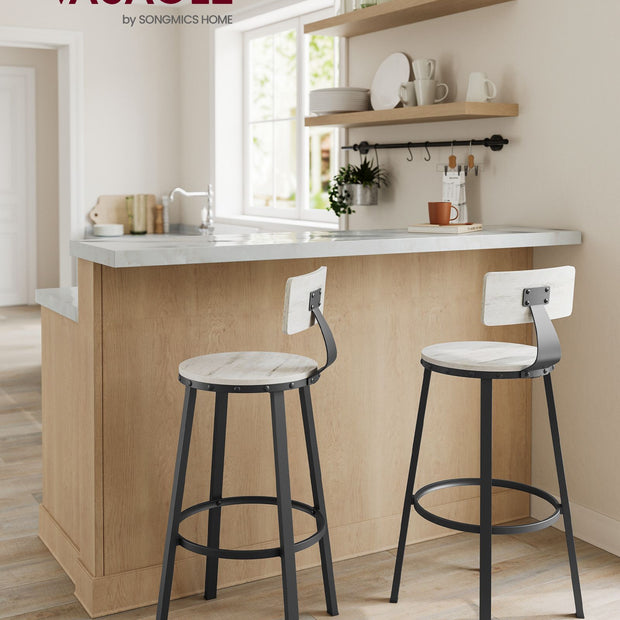 Tall Bar Stools – Heavy-Duty Steel – Rustic Brown and Black – Backrest Design, Easy Assembly, 73.2 cm High Seat
