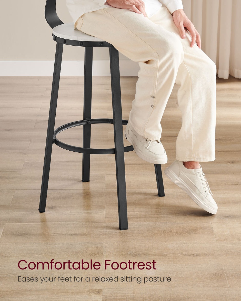 Tall Bar Stools – Heavy-Duty Steel – Rustic Brown and Black – Backrest Design, Easy Assembly, 73.2 cm High Seat