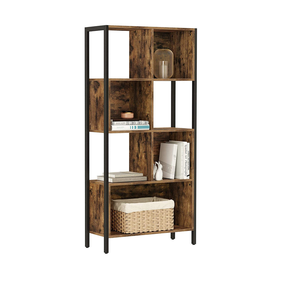 Bookshelf – Steel Frame – Rustic Brown and Black – Industrial Style Storage Rack