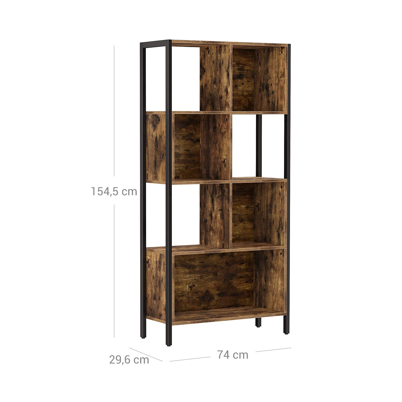 Bookshelf – Steel Frame – Rustic Brown and Black – Industrial Style Storage Rack