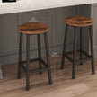 Set of 2 Bar Stools – Metal Frame – Rustic Brown and Black – 65 cm High with Footrests