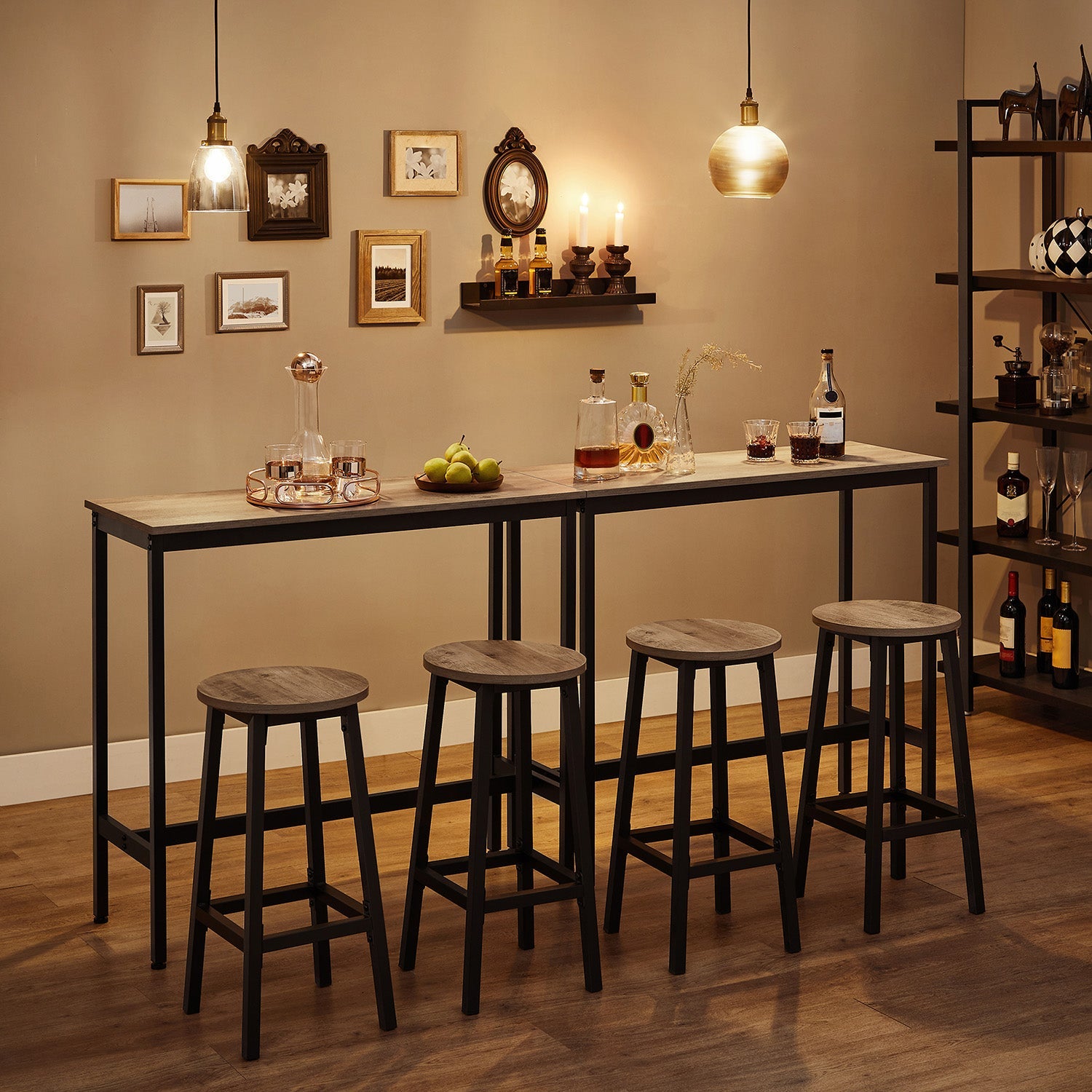 Set of 2 Kitchen Stools – Metal Frame – Greige and Black – Easy to Assemble